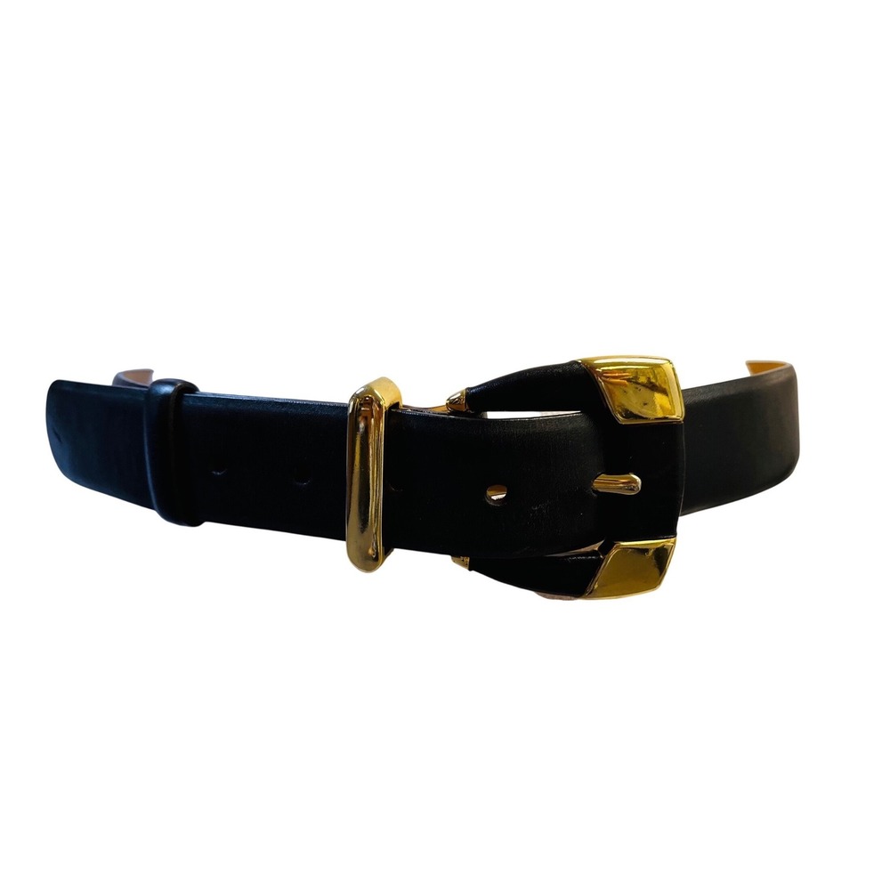 Vtg Donna Karan New York Italian Leather Belt M Brown Gold Classic Quiet Luxury